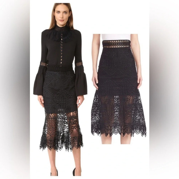 Jonathan Simkhai Bridge Lace Trumpet Midi Crochet Skirt - Picture 1 of 11